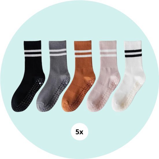 5 Paar Pilates antislip Sokken / Yoga antislip sokken van Merkloos