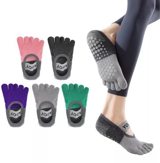 5 Paar Teensokken voor dames - Yoga Sokken met Tenen - Antislip Gripsokken voor Pilates & Barre - Verbeterde Grip op de Voet voor Betere Prestaties - Ademend - Multi-kleur van Merkloos
