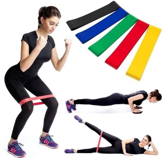 5 stuks weerstandsfitness yogaband met lus, elastische gymoefening