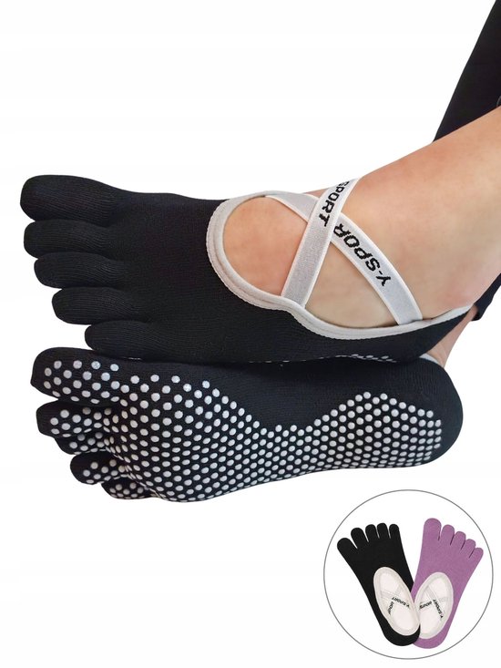 5-Vinger Sokken voor Yoga | Katoen | Antislip | 2-Pack | Maat 36-41