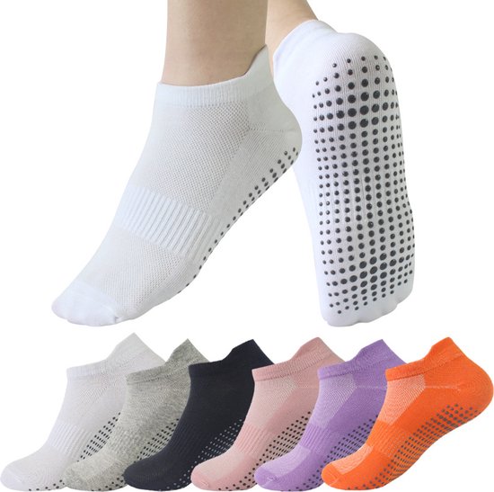 6 paar - 6 kleuren - Gestippelde yogasokken - Antislip yogasokken - Pilates-oefensokken voor dames - Dans- en fitnesssokken voor dames - Kleverige pantoffelsokken voor in het ziekenhuis - Vloersokken voor thuis van Recci
