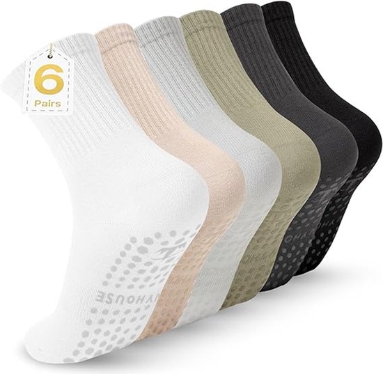 6 paar - Sokken - Sportsokken - Antislip Sokken - Yoga Sokken - sokken dames - Antislip Yoga Pilates Sokken - Professionele Yogasokken Dames - Dames hoge Pilates - Fitness Sokken - Antislip sportsokken van Merkloos