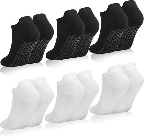 6 paar - Sokken - Yogasokken - Pilates-sokken voor dames - antislip yoga sokken - met grip - sportsokken voor dames - Damessokken - zwart en wit van Merkloos