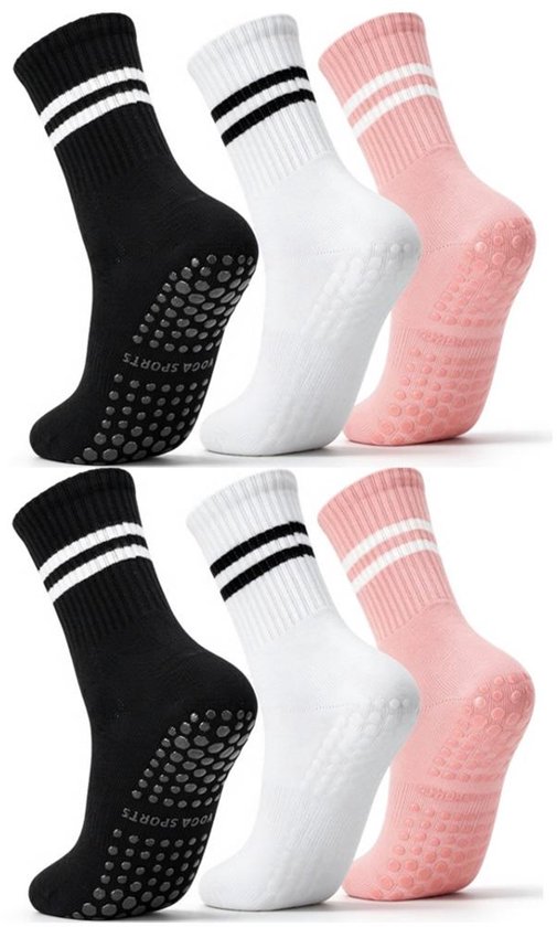 6 Paar - Yoga Sokken Hoog - Ballerina Pilatessokken Grip - Antislip Sokken - Padel sokken - Alledaagse casual sokken - Wandelsokken - Sportsokken - Fietssokken Wielrensokken Fiets tennissokken & Voetbal - Katoen,elastaan - EU 35–39