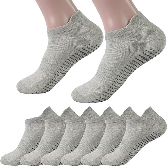 6 paar yogasokken met grip voor dames, antislip pilates grip sokken, ziekenhuissokken, ballet barre sokken voor dans - Lichtgrijs