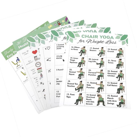6-pack stoel yoga poster - 1 stuk - duidelijke instructies - verbeter je yoga-vaardigheden - Vemera