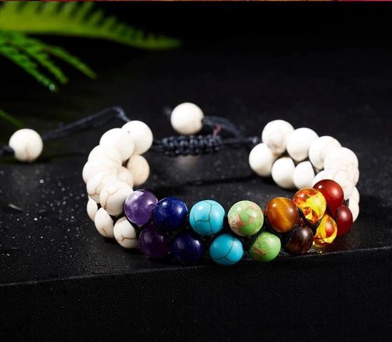 7 chakra armband - wit - natuursteen - balance - yoga - hand made van Aventurijn.