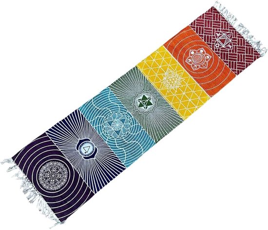 7 chakra's, 100% katoen, handgemaakt in India, perfect product voor yoga of meditatie, 60 x 200 cm.