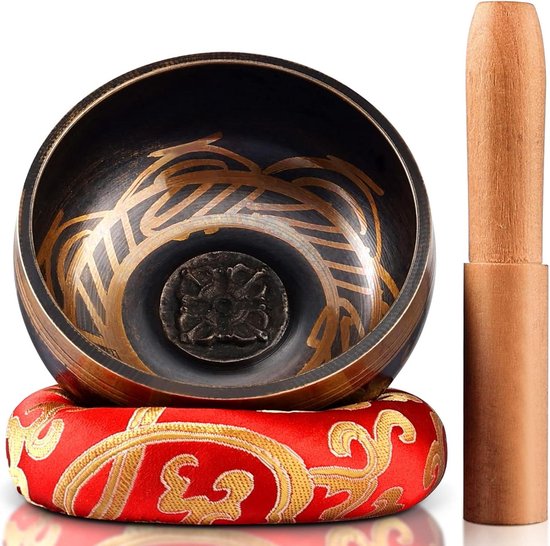 95 cm klankschaal met lepel en kussen voor meditatie ontspanning - stress en angstvermindering - zingende bowl voor Tibet feestelijke geschenken [2022] van Ohm Store