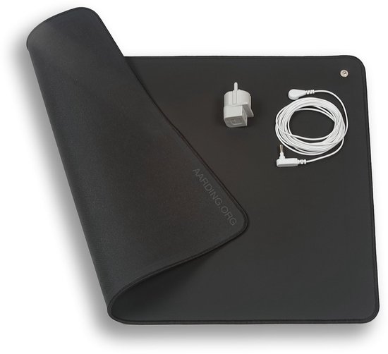 Aardingsmat - 40x60cm - met 5m kabel en adapter - Carbonleder - Zwart - Hoog geleidend - Vegan friendly - Aarding.org