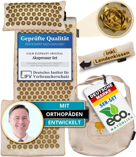 Accupunctuur Mat - Acupressuurmat Set - Beige - XXL Massage Mat met Kussen - Ontspanning en Spanningverlichting - Voor Thuis en Kantoor