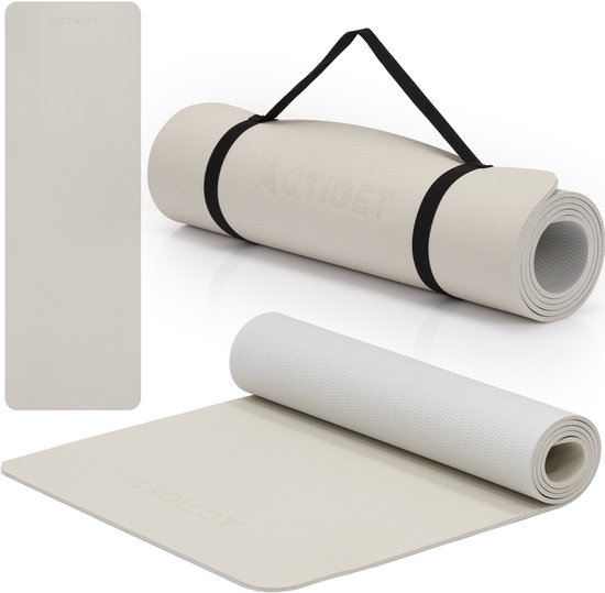 Actiget® Yogamat - Extra Dik - Inclusief Draagriem - 183 x 61 x 0.6 CM - Beige - TPE van Actiget