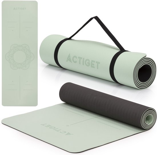 Actiget® Yogamat - Extra Dik - Inclusief Draagriem - 183 x 61 x 0,6 CM - Groen - TPE van Actiget