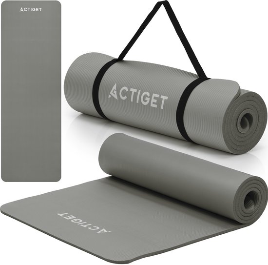 Actiget® Yogamat - Extra Dik - Inclusief Draagriem - 183 x 61 x 1 CM - Grijs van Actiget