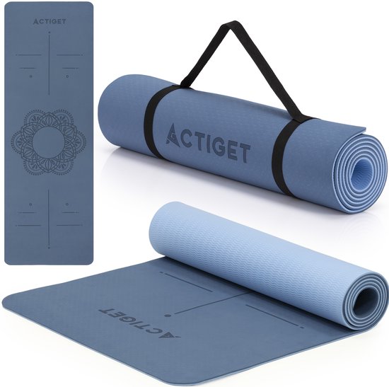 Actiget® Yogamat - Extra Dik - Inclusief Draagriem - 183 x 61x 0.6 CM - Blauw - TPE van Actiget