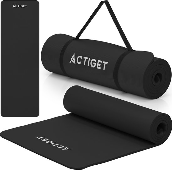 Actiget® Yogamat - Extra Dik - Inclusief Draagriem - 183 x 61x 1 CM - Zwart - TPE van Actiget