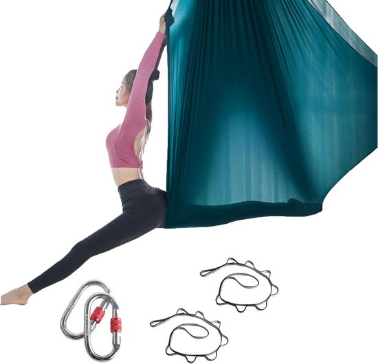 Aerial Yoga Handdoek - Yogedoek Hangmat - Luchtyoga Beoefenen - Inclusief Bevestigingsmateriaal - 5 Meter Lengte - Blauw