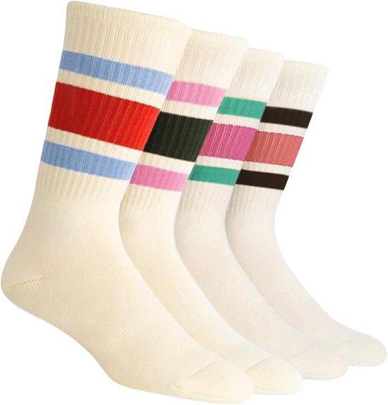 Allecto Plus - 4 paar sportieve retro crew sokken voor dames en heren - maat 36-45