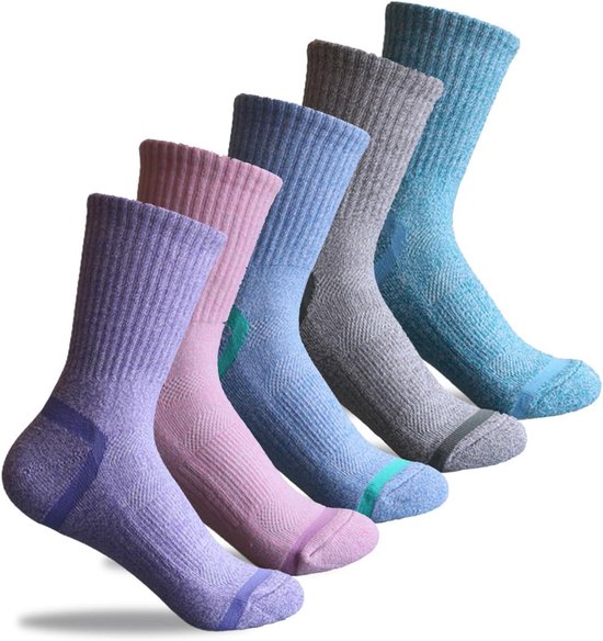Allecto Plus - 5 paar Vrouwen Wandelen Sokken Multi-Pack voor Winter Outdoor Recreatie - Hardloop- en Wandelkousen met Voetbed Kussen