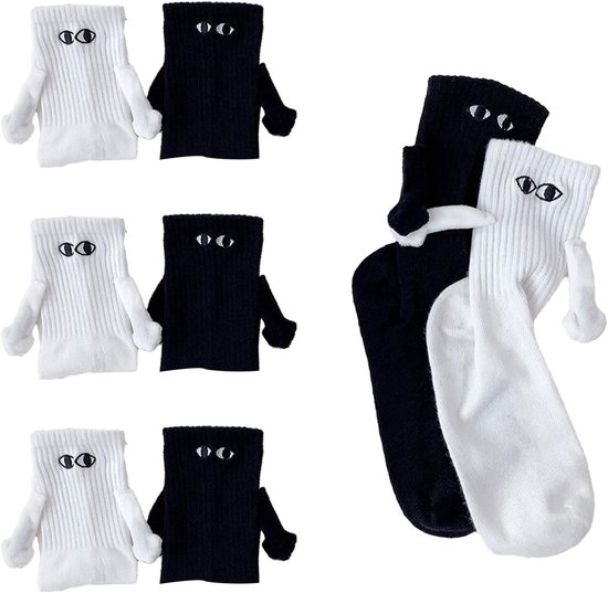 Allecto Plus - Magnetische sokken paar voor koppels - Grappige hand-in-hand sokken - Connecting Gift Set - Partnersokken wit One size