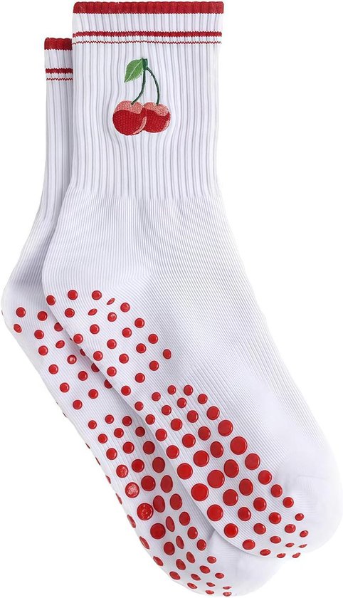 Allecto Plus - Yoga Sokken Dames 39-42 in Zoet Kirschdesign | Pilates Antislip Sokken | Zacht, Ademend en Gezellig | Abs en Stopper Sokken Dames
