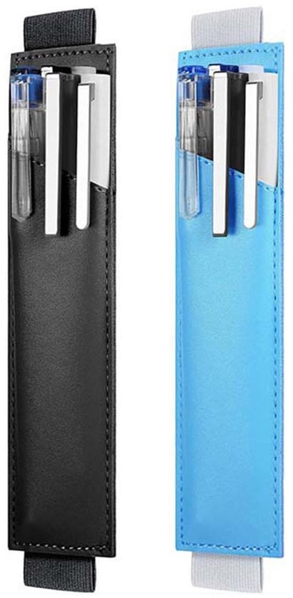 Allecto - Set van 2 Verstelbare PU Leren Penhouders met Elastische Band - Zwart en Wit