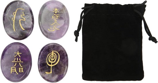 Allecto - Stenen voor Reiki - Chakra Kristallen - Gegraveerde Healing Crystals - Meditatie en Spirituele Balans - 4 stuks Reiki Symbolen Stenen, Chakra Kristallen, Gegraveerde Healing Crystals voor Meditatie en Spirituele Balans.