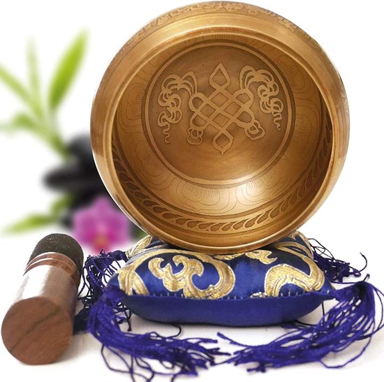 Ambachtelijke Tibetaanse Klankschaal van Brons - Gemaakt in Nepal - Inclusief Kussen en Hamer - Ideale Meditatie Healing - E-book PDF van Forever&Zen