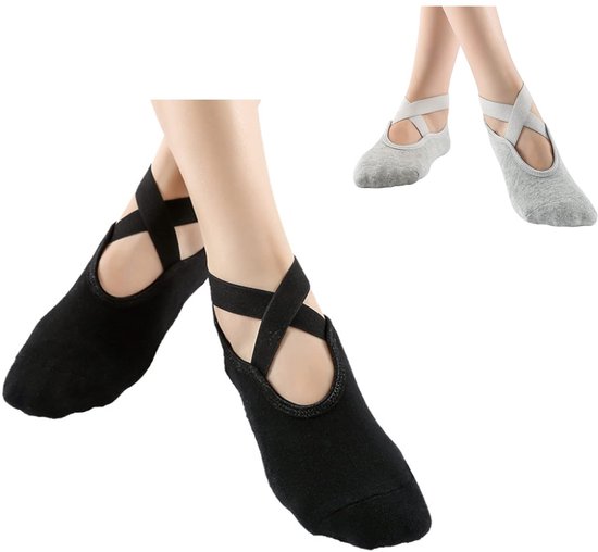 Andiker Yoga Sokken - 2 Paar Antislip Sport Sokken voor Yoga, Pilates en Fitness - Zwart + Grijs, Maat 35-42 van Merkloos