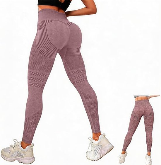 Anti-cellulitis-leggings - sportlegging voor dames - lange compressielegging billen push-up hoge taille ondoorzichtig - yoga pilates sportbroek - 1 stuk-Sportbroek - Roze - XXL