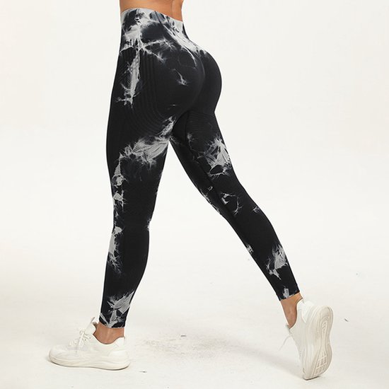 Anti-cellulitis-leggings - sportlegging voor dames - lange compressielegging billen push-up hoge taille ondoorzichtig - yoga pilates sportbroek - 1 stuk-Sportbroek -Zwart wit - XXXL