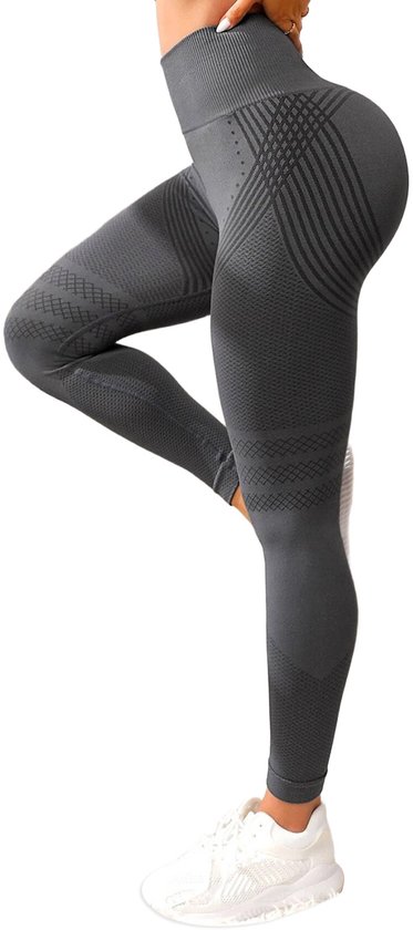 Anti-cellulitis-leggings - sportlegging voor dames - lange compressielegging billen push-up hoge taille ondoorzichtig - yoga pilates sportbroek - 1 stuk(M Donkergrijs) van Litthing