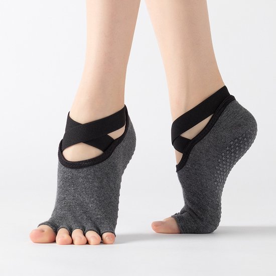 Antislip Half Toe Sokken - Low Rise Grip Sokken voor Pilates, Barre en Yoga - grijs van Merkloos