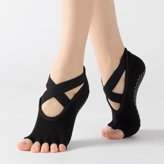Antislip Half Toe Sokken - Low Rise Grip Sokken voor Pilates, Barre en Yoga - zwart van Merkloos
