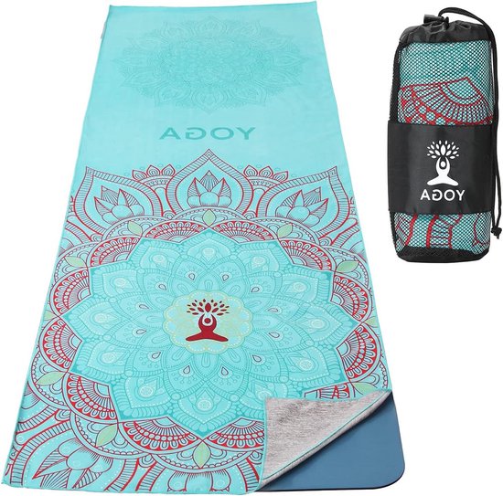Antislip Hot Yogamat - Sneldrogende Yoga Handdoek met Printpatroon voor Bikram, Pilates, Sportschool, Buitenpicknick - Lotus Design met Hoekzak yoga handdoek antislip van Joy in Living