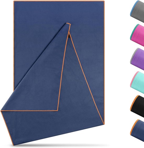 Antislip microvezel yogahanddoek 185 x 65 cm, hygiënische yogamatoplegger voor hot yoga en fitness, absorberend en wasbaar (marineblauw-oranje) van Merkloos