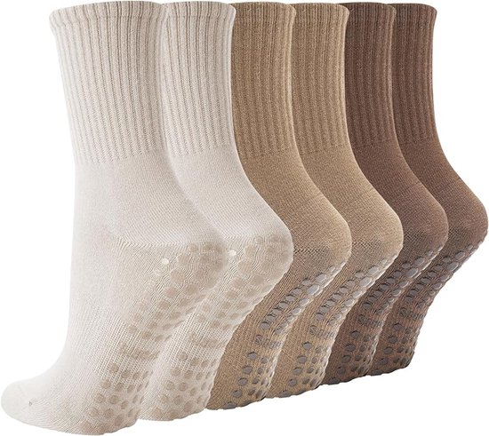 Antislip Pilates Sokken Dames 3 Paar - Yoga Sokken met Grip - Voor Pilates, Fitness, Dans en Thuistraining - Maat 36-40
