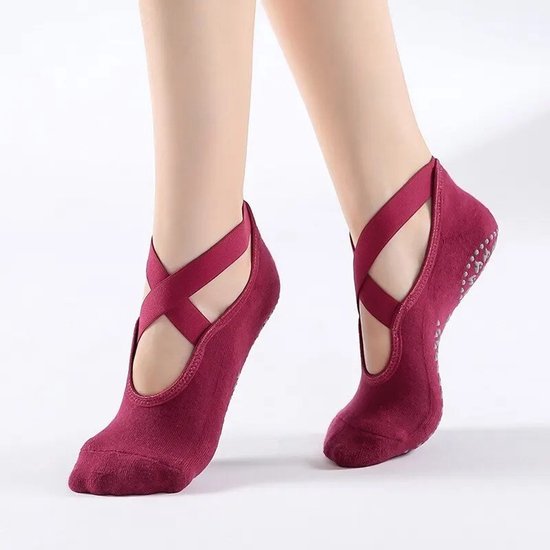 Antislip Pilates Sokken Dames – Ademende Yoga Sokken met Bandage Detail
