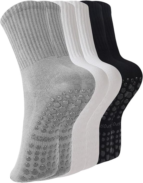 Antislip Pilatessokken voor dames - Sportsokken - Lange sokken - Antislip - Antislip Yoga Ballet Barre-sokken voor dames - Sportsokken voor in de sportschool - Verpakking van 3 paar van Merkloos