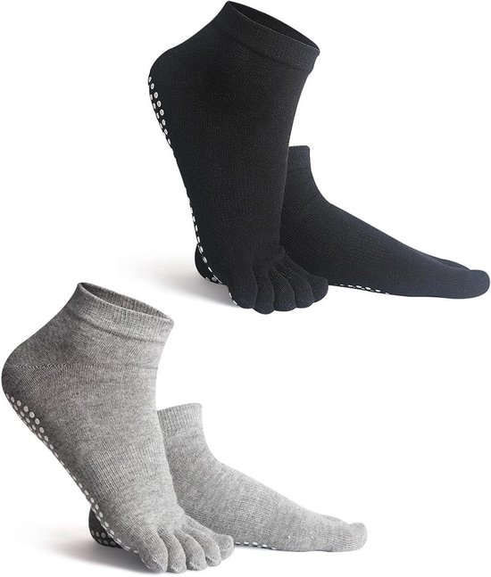 Antislip sokken met tenen voor mannen maat 41-43 - Katoenen pilates sokken voor yoga, grip en dans. van Merkloos