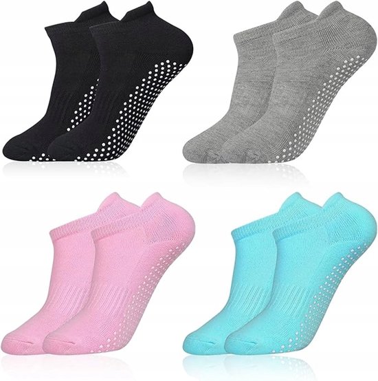 Antislip Sokken Set - 4 Paar Korte Sport Sokken voor Yoga