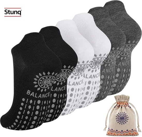 Antislip sportsokken voor pilates en yoga - 3 paar set met gripzolen van Merkloos