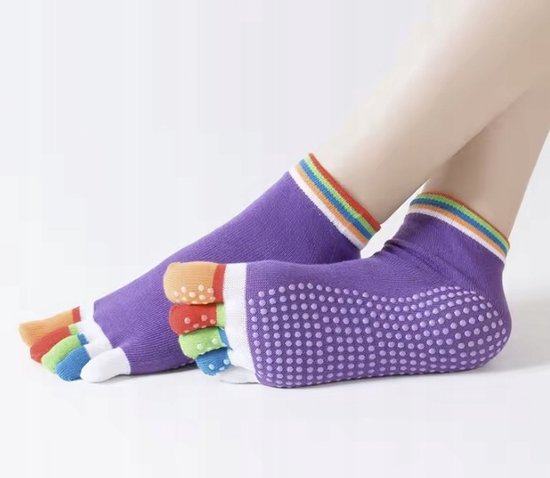 Antislip Vijfvinger Sokken voor Yoga, Pilates & Fitness - Paars