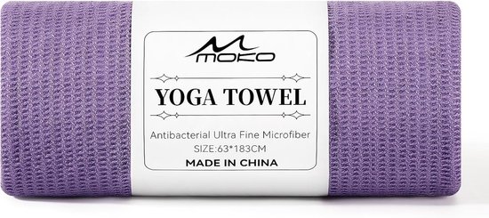Antislip yoga-handdoek - yogamat met bevestigingspunten en hoekzakken - 180 x 60 cm - gymnastiekmat - afdekking voor pilates - fitness - meditatie - paars - 1 stuk van Merkloos