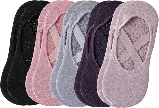 Antislip yoga-sokken voor dames, 5 paar pilatessokken met ergonomische zool, ideaal voor barre en fitness, ademend en comfortabel
