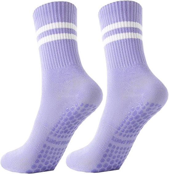 Antislip Yoga Sokken voor Vrouwen - Lichtpaarse Gestreepte Anti-slip Pilates Sokken met Grip - Antislip Sokken voor Barre - Dans & Training