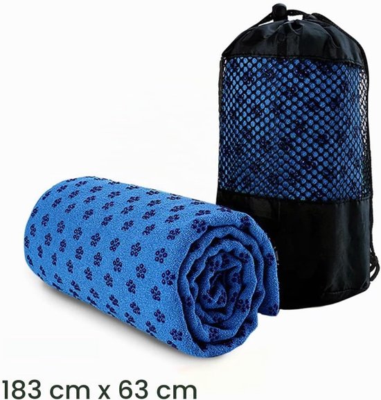 Antislip yogahanddoek - Yogamathoes - 183 x 63 cm - Antislip sportstof - Zacht en ademend - Met opbergtas van mesh - Geschikt voor fitness, strand, picknicks en yoga - Blauw