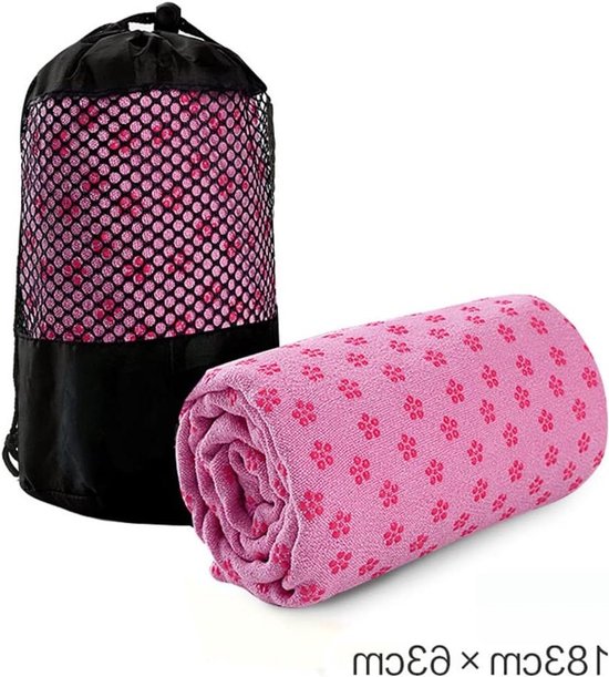 Antislip Yogamat Handdoek Microfiber Super Zachte Mesh Draagtas Zweetabsorberend Sneldrogend Pilates Mat Handdoek Milieuvriendelijk (183x63cm klassiek roos) van Merkloos