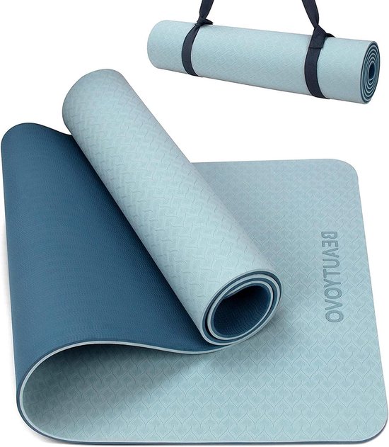 Antislip yogamat met draagriem - 6 | 8 mm dik - professionele sportmat fitnessmat - TPE pvc gymnastiekmat - thuis en buiten trainingsmat - workout van Avento