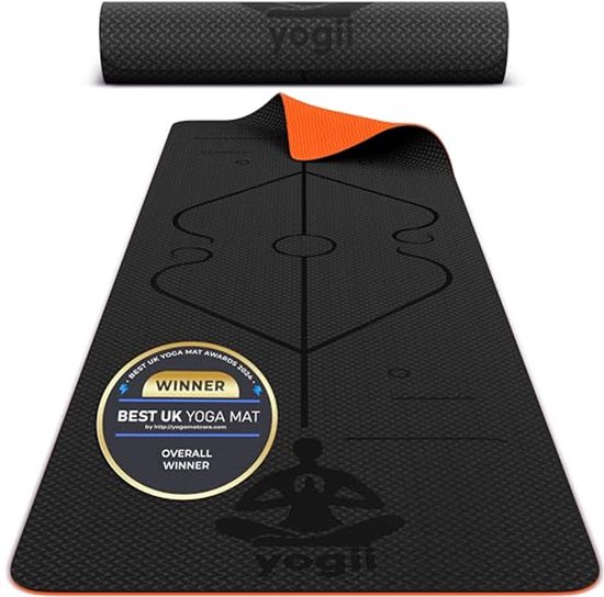 Antislip Yogamat - Premium TPE Gymnastiekmat voor Thuisgebruik, 183 x 61 cm, Zwart/Oranje